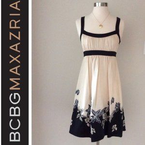 BCBGMaxazria Silk Cream Black Flower Dress